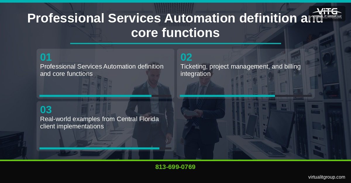 RMM dashboard showing real-time monitoring of multiple Central Florida business networks with alert notifications